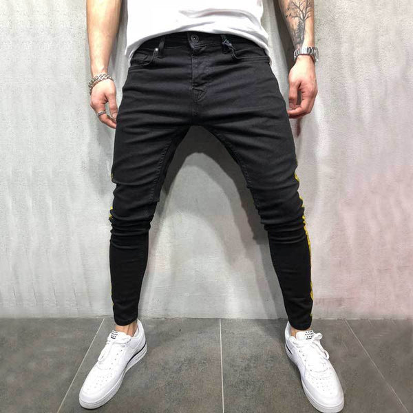 Pantalón Denim Slim Negro con Estampado a Rayas