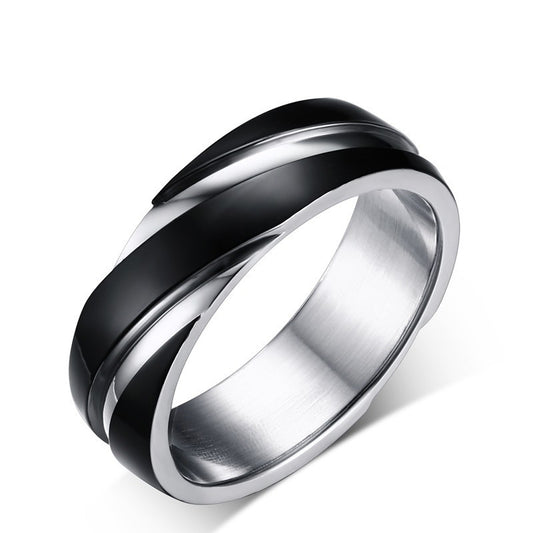 Anillo de Acero de Titanio Negro para Hombre con Diseño Twill