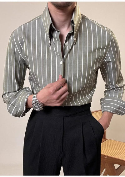Camisa Casual Retro de Rayas Blancas para Hombre - Image 18