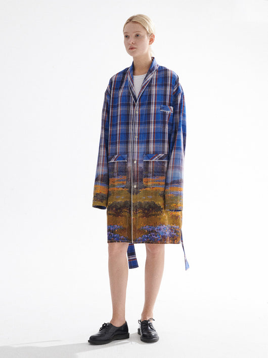 Bata de Baño con Estampado Degradado y Pijama Cuadrillé Largo - Image 4