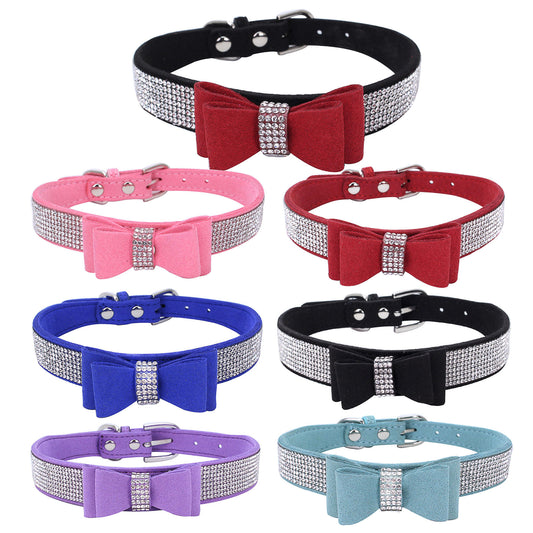Collar y Correa para Perro y Gato de Cuero con Brillantes