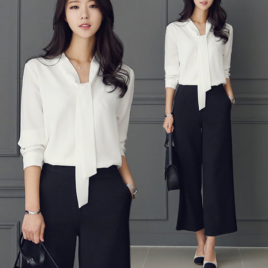 Blusa Elegante de Manga Larga con Lazo - Image 10