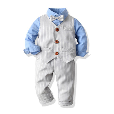 Traje Formal para Niño: Conjunto de 3 Piezas con Chaleco Rayado y Corbata - Image 5
