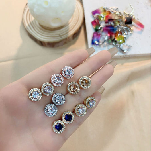 Aretes Hombre Circonita Diamante Completo Cielo Estrellado Redondos