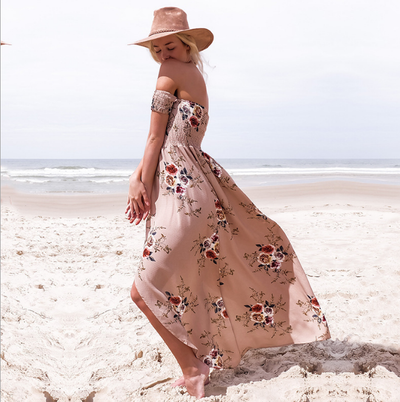 Vestido Largo Bohemio Hombros Descubiertos para Playa y Verano - Image 9