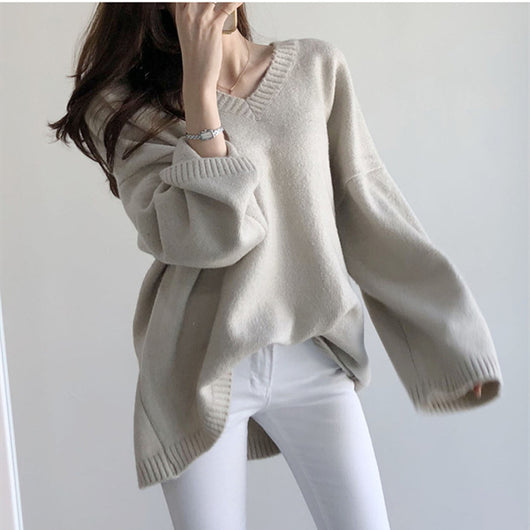 Cardigan Tejido Suelto Cuello en V Color Sólido para Mujer - Image 7