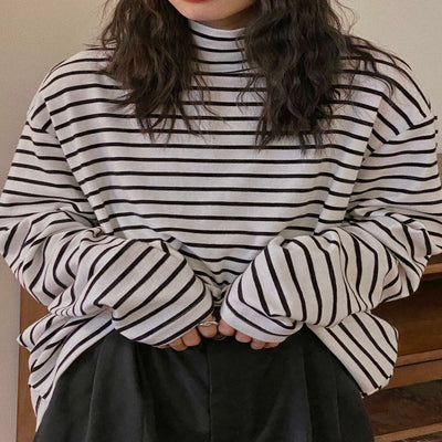 Camiseta Suelta a Rayas de Manga Larga para Mujer
