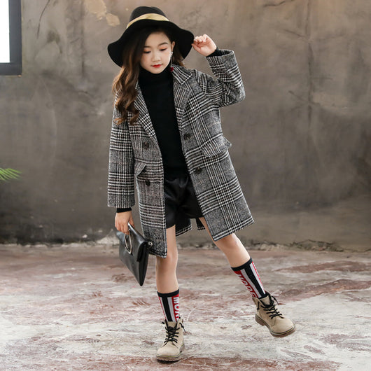 Abrigo a cuadros gris para niñas - Diseño clásico y versátil - Image 10