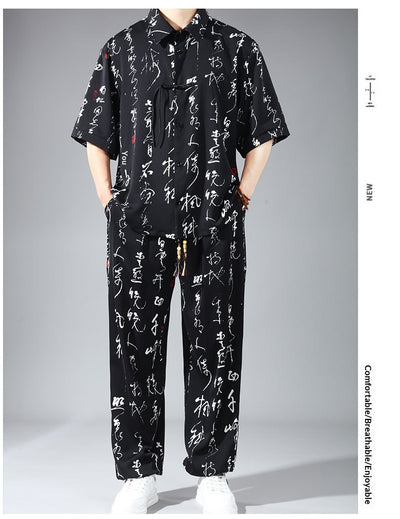 Conjunto de Camisa y Pantalón Slim Fit en Seda de Hielo con Botones de Nudo Chino - Image 17
