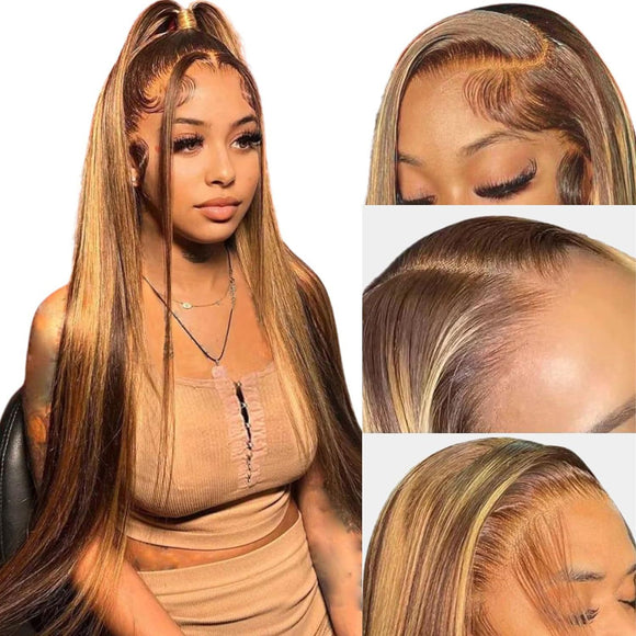 Peluca Frontal de Encaje Cabello Natural Largo Liso para Mujer