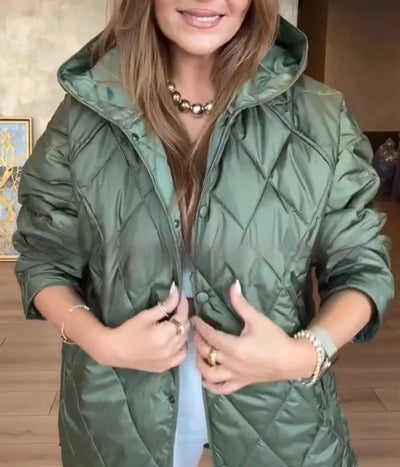 Chaqueta Acolchada Ligera con Capucha para Mujer - Diseño Rombo Casual - Image 14