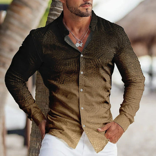 Camisa Estampada de Manga Larga con Solapa para Hombre - Image 3