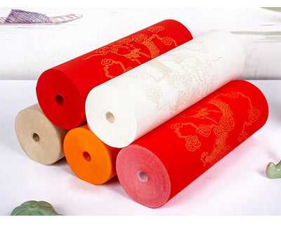 Papel para Caligrafía con Dragón Dorado y Patrones de Nubes Auspiciosas - Image 17