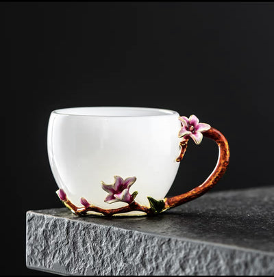 Taza de Té Jade Porcelana Blanca con Esmalte Colorido - Image 2