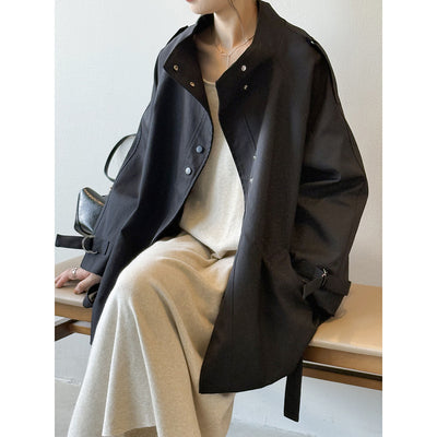 Abrigo Trench Casual Holgado con Cuello de Pie para Mujer - Image 8
