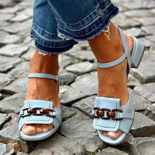 Sandalias Cómodas Talla Grande con Tacón Cuadrado y Hebilla