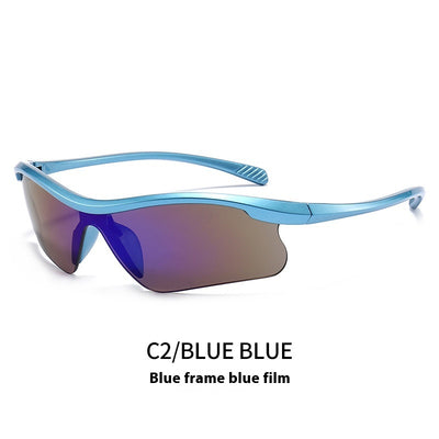 Blue frame sunglasses with blue mirrored lenses, ideal for outdoor sports and fashion wear. - Image 10