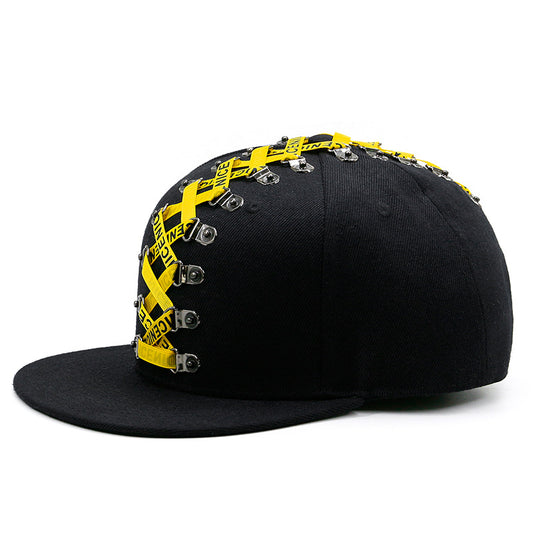 Gorra Punk Hip Hop con Visera Plana y Cinturón Tejido Remachado Unisex