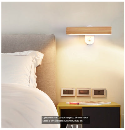 Lámpara de Mesita Nórdica LED Giratoria de Madera Maciza para Dormitorio y Sala de Estar - Image 10