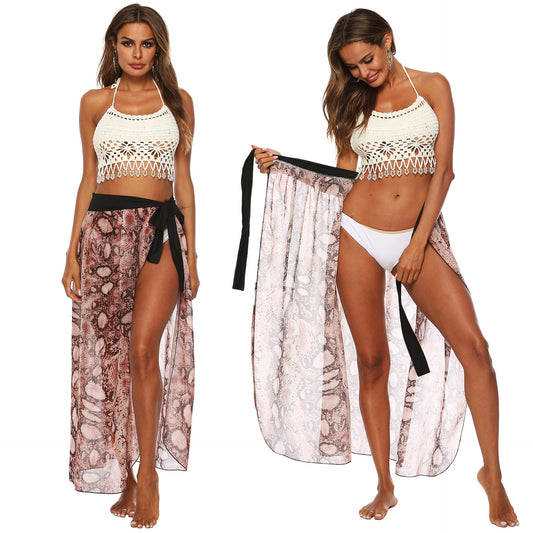 Falda de Playa Sexy de Gasa con Tirantes y Estampado Irregular