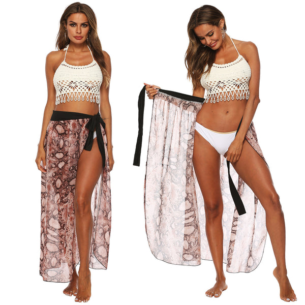 Falda de Playa Sexy de Gasa con Tirantes y Estampado Irregular