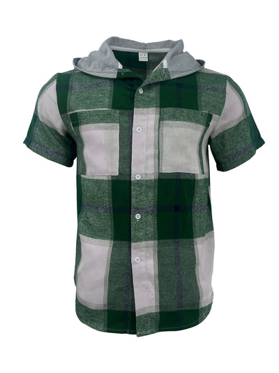 Camisa Casual Ejecutiva de Cuadros con Capucha - Manga Corta para Hombre - Image 11