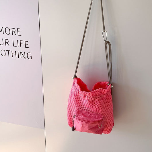 Bolsa Bucket de Malla con Cordón - Bolso Mensajero Chic para Mujeres - Image 7