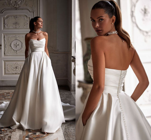 Vestido de Satén Blanco Escote Tubo Minimalista Cuatro Estaciones - Image 8