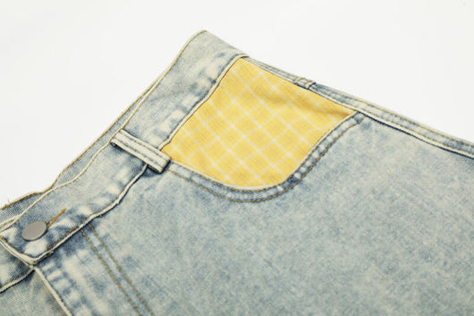 Jeans Bootcut Retro con Parches de Cuadros para Hombre - Image 8
