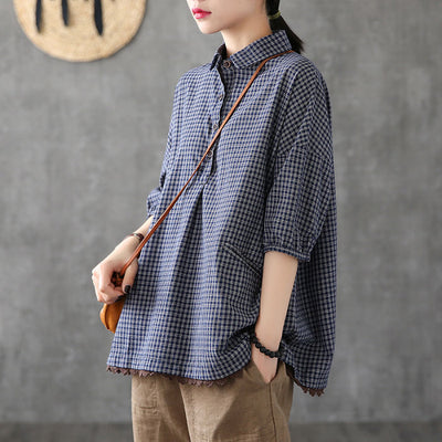 Camisa Cuadriculada Oversize Vintage con Detalles de Encaje - Image 2