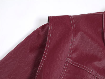 Chaqueta de Cuero PU con Costuras de Diseño y Solapa - Image 20