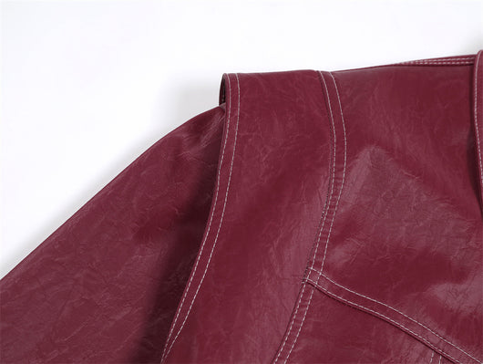 Chaqueta de Cuero PU con Costuras de Diseño y Solapa - Image 20