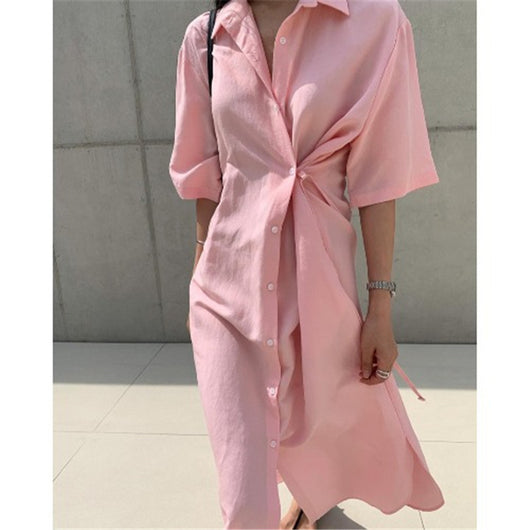 Vestido Camisero Minimalista Largo Bajo la Rodilla - Image 10