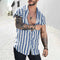 Camisa Cardigan de Lino con Rayas y Solapa para Hombre