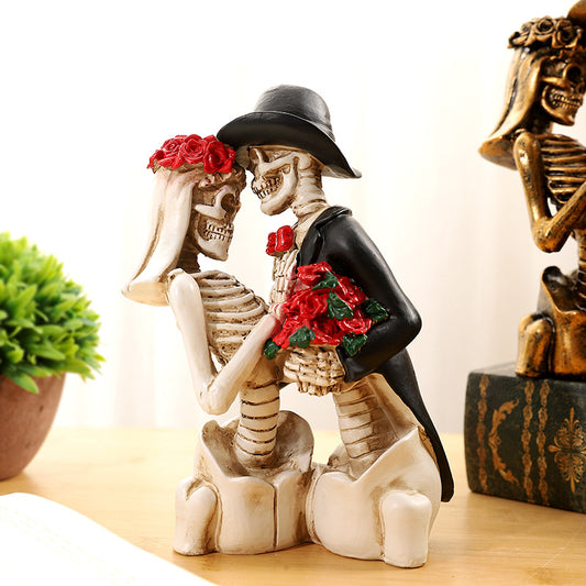 Adorno de Pareja Calaveras en Resina - Estilo Gótico Romántico
