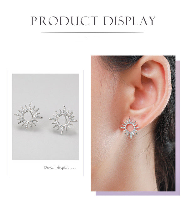 Aretes de Plata 925 Girasol con Diamantes Completos