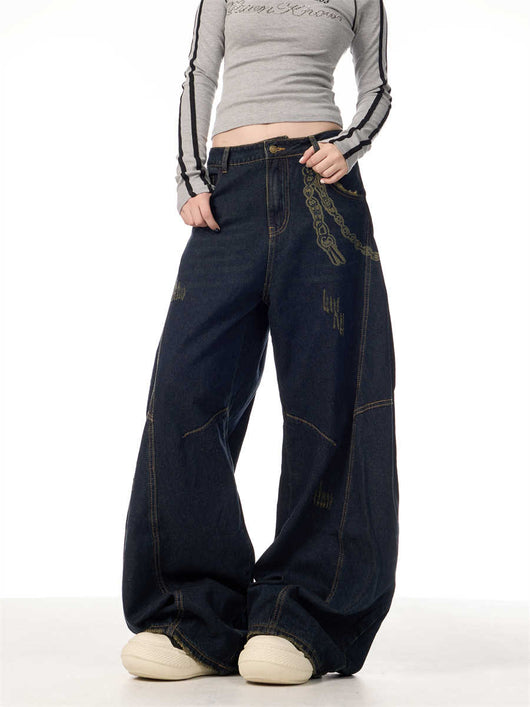 Overol Denim Retro Patchwork de Pierna Ancha para Mujer - Image 2