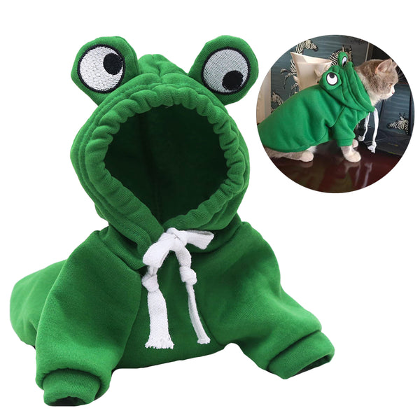 Sudadera Cálida de Rana para Mascotas - Disfraz Halloween Divertido para Gatos y Perros Pequeños