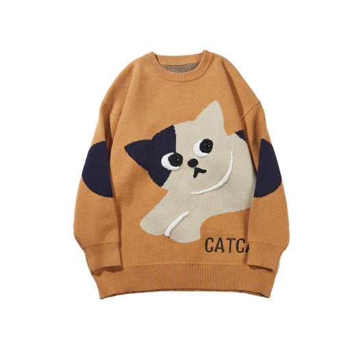 Suéter Jacquard con Diseño de Gato Cuello Redondo Unisex Trendy Oversize - Image 9