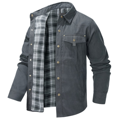 Chaqueta Flanela a Cuadros Tipo Lapela para Hombre Talla Grande - Image 7