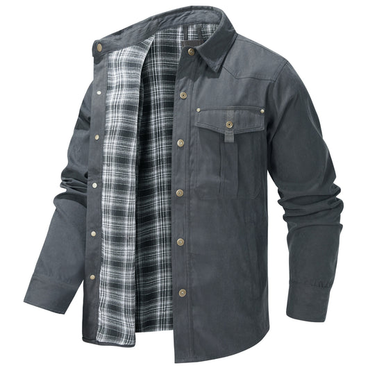 Chaqueta Flanela a Cuadros Tipo Lapela para Hombre Talla Grande - Image 7