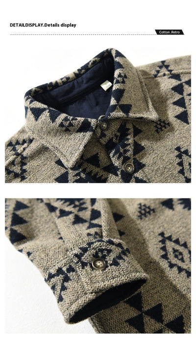 Camisa Casual de Lana Jacquard Retro para Hombre - Manga Larga Otoño - Image 11