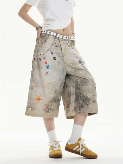 Jeans Anchos Sueltos Estampados Cropped para Mujer - Image 7