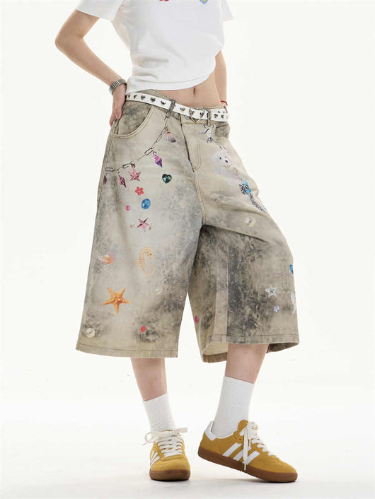 Jeans Anchos Sueltos Estampados Cropped para Mujer - Image 7
