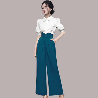 Conjunto Elegante: Blusa con Mangas Abullonadas y Pantalón Talle Alto Pierna Ancha - Image 7