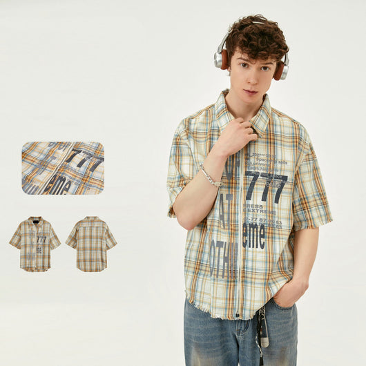 Camisa Cuadriculada Lavada con Borlas de Manga Corta - Image 10