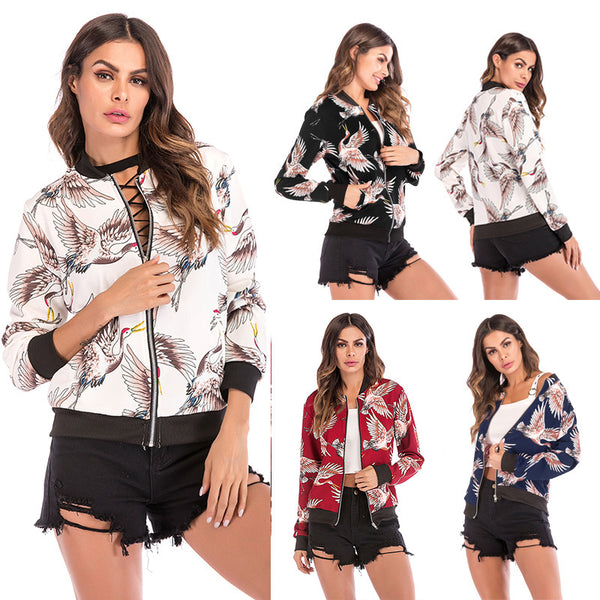 Chaqueta Béisbol Suelta Estampada para Mujer - Otoño e Invierno