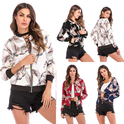 Chaqueta Béisbol Suelta Estampada para Mujer - Otoño e Invierno