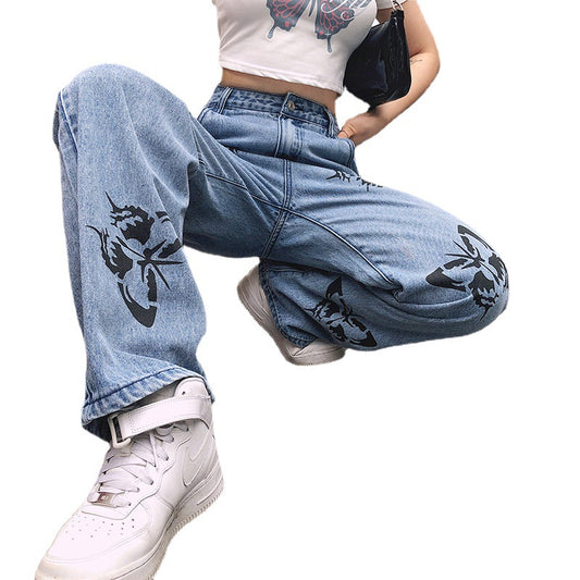 Pantalones Vaqueros Rectos con Mariposas Fashion