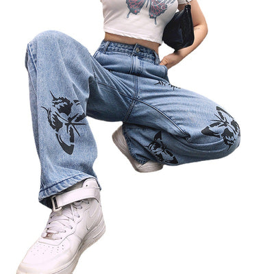 Pantalones Vaqueros Rectos con Mariposas Fashion